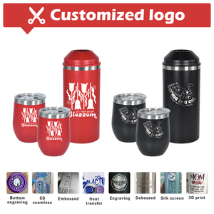 Индивидуальные подарочный набор 25 унций охладитель бутылки вина + 2 12 унций кружки вина из нержавеющей стали с двойными стенками изолятор тумблеры - Product Image 3