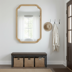 Natural Wood Color 24 X 36 Solid Wood Frame Rounded <b>Corner</b> Decorative Mirror For <b>Bedroom</b> Bathroom Living Room Entryway - Product Image 3