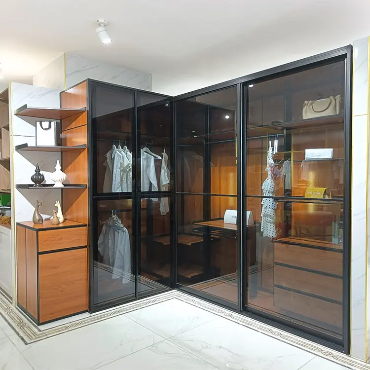 High quality modern design wood grain steel wardrobe closet for sale