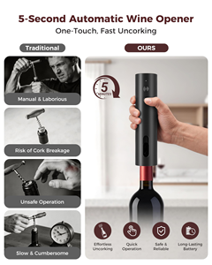 Set de abridor de vino eléctrico con logotipo personalizado, funciona con pilas, con cortador de papel de aluminio, tapón de vacío, vertedor y base de almacenamiento - Product Image 5