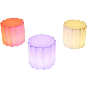 PE plastic colorful round wicker hard steady RGB led ottoman for decoration
