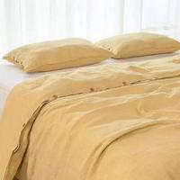 Parure de lit 3 pièces en lin jaune lavé 200TC style bohème Donna avec 2 taies d'oreiller assorties, unie et confortable pour hôpital et hôtel