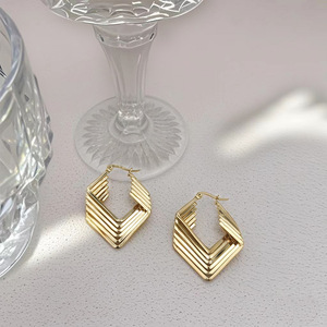 Trendy Stacked Hexagon Hoop <b>Earrings</b> | PVD Gold Plated Stainless Steel Zircon | Geometric Layered Design for Women | Waterproof - Product Image 2