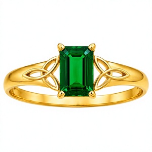 Bague de fiançailles classique pour femme en argent sterling 925 plaqué or 18 carats, sertie de zircone cubique verte octogonale, faite à la main, empilable, cadeau avec pierre précieuse - Product Image 1