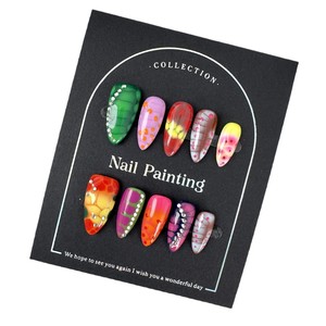 Ongles pressés en <span class=keywords><strong>diamant</strong></span> à motif de pois peints à la main, taille moyenne, en amande, avec colle, ongles artificiels pour filles et femmes - Product Image 5