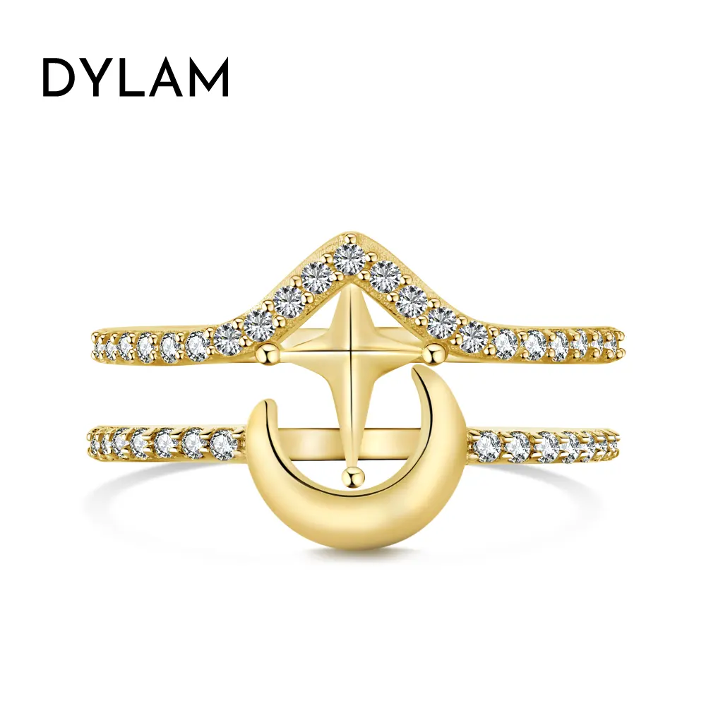 Dylam Minimalist Christmas Gift Stacking Stackable Two Rings Moon Star Cross Elements 925 Sterling Silver Rings Women Girlfriend