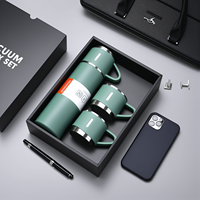 Set de Regalo de Termo de Acero Inoxidable de 500 ml con 3 Tazas, Botella Aislada de Doble Pared, Botón de Presión, Logotipo Personalizado, Regalo Corporativo