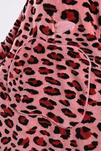 Albornoz <span class=keywords><strong>de</strong></span> Franela Largo para Mujer, Ultra Acogedor, con Base Rosa y Estampado <span class=keywords><strong>de</strong></span> Leopardo, para Ducha, Spa y Baño - Product Image 6