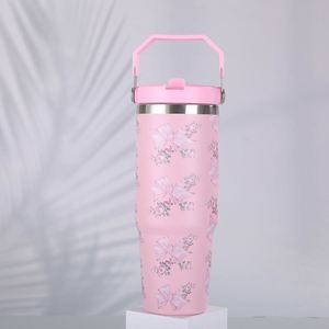Gobelet de voyage pour voiture avec poignée, 20oz 30oz, tasse isotherme à double paroi avec couvercle et paille, antidérapant pour les trajets quotidiens - Product Image 3