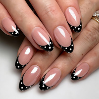 Faux ongles courts de haute qualité, style français, forme ovale classique, motif imprimé, en ABS, à presser