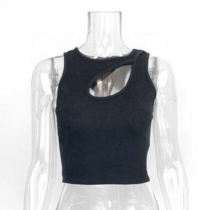 Bralette Sexy personalizado para <span class=keywords><strong>mujer</strong></span>, <span class=keywords><strong>chaleco</strong></span> <span class=keywords><strong>cruzado</strong></span> de algodón acanalado, Tops cortos sin mangas de punto - Product Image 5