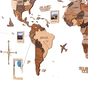 Teka-teki Kayu 3d Peta Dunia dengan Papan Latar Cahaya Peta Perjalanan Dunia Dekorasi Dinding Rumah Deco Rumah