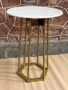 Modern Gold Stainless Steel White <b>Round</b> MDF Top Minimalist <b>Bar</b> <b>Table</b> for Apartment Basement Hotel & Farmhouse Use - Product Image 2