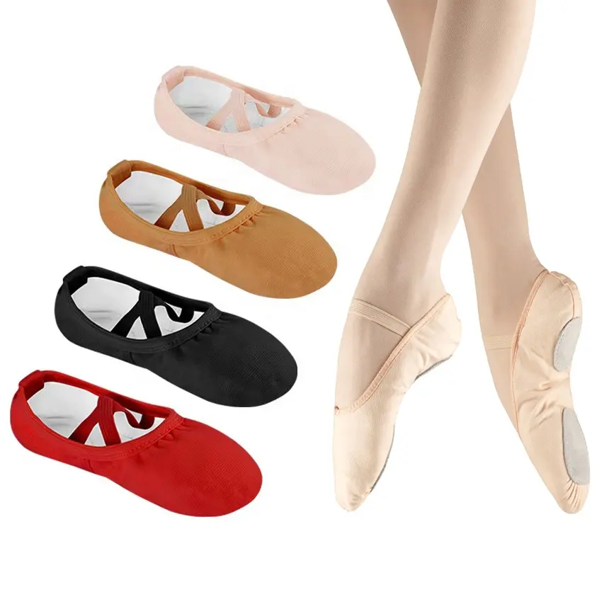 Girls Women's Canvas Ballet Shoes Split Soft Leather Sole Dance Shoes Breathable Non-slip Flat Practice Yoga Shoes HA00762