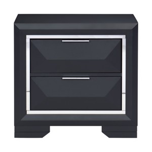 Comodino Moderno per Camera da Letto con Due Cassetti, Finiture in Acrilico Smussato, Mobile in Legno Blu Notte - Product Image 2