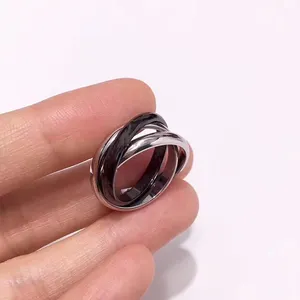 Anello in argento Sterling 925 con triplo anello intrecciato con anello di rotolamento resistente alla fede nuziale impilabile