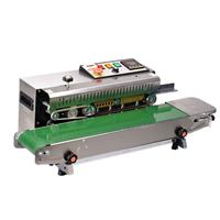 Scelleuse à bande automatique en acier inoxydable FR900, version standard, avec bouton d'arrêt d'urgence, scelleuse thermique continue pour sacs en plastique alimentaires