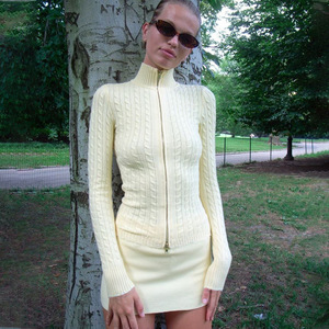 Robe pull en tricot pour femme, col montant, fermeture éclair, manches longues, coupe ajustée, taille cintrée, respirante, mode automne-hiver - Product Image 2