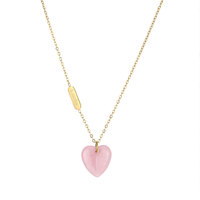 Collar de Corazón de Jade con Cristal Rosa y Baño de Oro de 18k, en Acero Inoxidable Resistente al Agua y al Deslustre, con Logotipo Personalizado, para Mujer