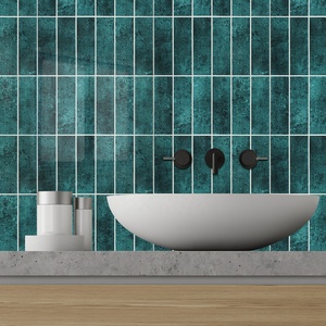 Green Peel and <strong>Stick</strong> <strong>Tiles</strong> Self Adhesive Glossy Stacked <strong>Tile</strong> <strong>Brick</strong> Mosaic <strong>Stick</strong> <strong>on</strong> Backsplash for Kitchen Bathroom RV Laundry - Product Image 4