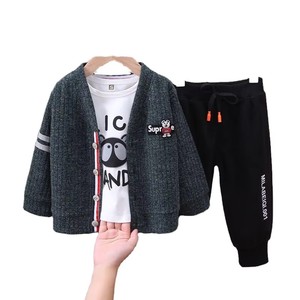 Ensemble de vêtements pour garçons, <span class=keywords><strong>pull</strong></span> en coton à col rond, veste sportive, pantalon long, cardigan, ensemble trois pièces - Product Image 1