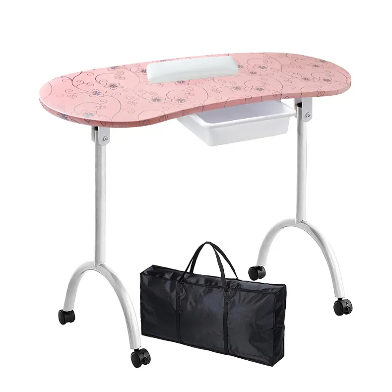 Mobilier de Salon rose vif Portable pliable pour maquillage des ongles, bureau de manucure et chaise pour ongles, ensemble de Table pour ongles rose