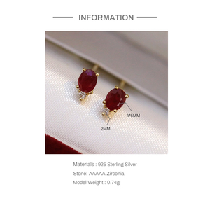 CANNER Vente en gros de bijoux minimalistes, boucles d'oreilles en argent sterling 925, zircon rouge pigeon, plaqué or 18 carats pour femmes - Product Image 5