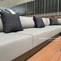 Hangkai Yüksek Kaliteli Modern Dış Mekan Kanepe Takımı Her Hava Koşuluna Uygun Alüminyum Çerçeve Su Geçirmez Kumaş Hızlı Kuruyan Minderler Otel Yemek Alanları İçin