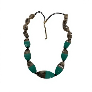 Best Fashionable Resin Beaded Necklace Design Oval Teal Gray Color <b>Block</b> Statement Jewelry Unisex Design party Gifts for Woman - Product Image 1