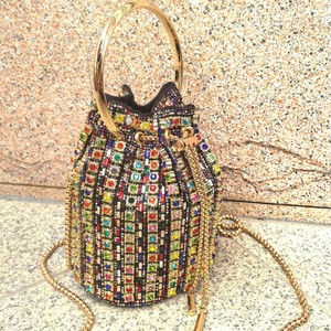 Crystal Bucket Evening <b>Bag</b> With Chain Strap Sparkling Beaded Design Elegant Party Handbag rhinestone evening clutch <b>bag</b> - Product Image 3