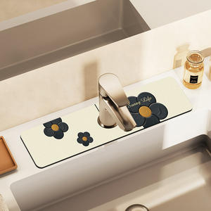 Alfombrilla de Cocina Rectangular Sunny Life, Antideslizante y Absorbente, para Fregadero o Encimera, con Diseño de Flores, Color Índigo - Product Image 2