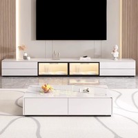 Meuble TV de luxe moderne en dalle de roche, ensemble de tables basses lumineuses, meubles en bois extensibles pour la maison, petite chambre, salon, LED