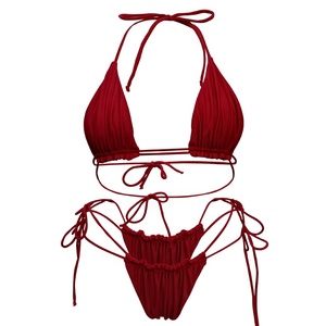 2026 nuevos productos chica de dos piezas Halter y encaje hasta traje de baño mujeres Sexy triángulo Bikini conjunto - Product Image 2