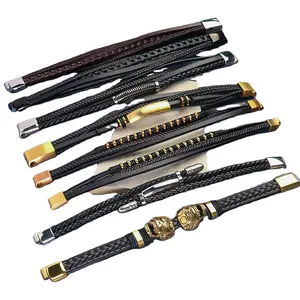 Wrap Bracelets Powell Fashion Custom Pulseras Waterproof Jewelry Hip Hop Style Black Leather Bracelet For Men