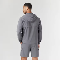 Ensemble de survêtement de sport pour homme personnalisé, respirant, en nylon, coupe-vent, deux pièces, veste à capuche et short, pour la course à pied et le fitness