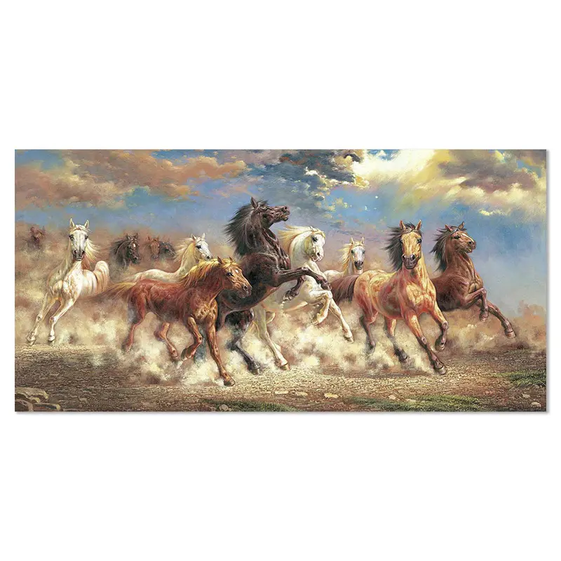 JS Wholesale realistic animal famous wall art running 8 horses painting