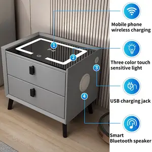 Bán Buôn Đồ nội thất hiện đại thông minh Bàn Cạnh Giường ngủ với USB không dây sạc LED lưu trữ ánh sáng bàn đêm