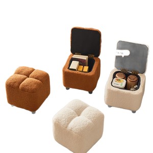 Square Lamb Wool Stool With Storage For Shoe Rack Adult Use - Product Image 5