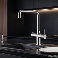 Robinet de cuisine moderne avec filtre, cartouche céramique, douchette latérale, finition chromée en acier inoxydable, montage sur comptoir pour eau froide et chaude