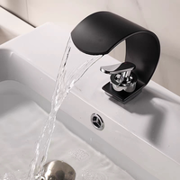 Robinet cascade en forme de C en laiton, monocommande, cartouche céramique, montage sur comptoir, eau chaude et froide, design moderne pour salle de bain
