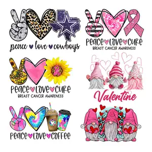 Personalizar pantalla offset plastisol diseños del Día de San Valentín hierro en flocado parche UV DTF Cup Wrap Transfers pegatina para ropa