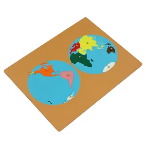 GE011 Montessori เด็กไม้การศึกษาเด็กของเล่นปริศนาแผนที่ของโลกส่วน Montessori