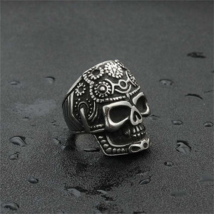 Skull <b>Ring</b> Men's Stainless Steel <b>Silver</b> Retro Punk Style Geometric Design Gift Jewelry 260114 - Product Image 3