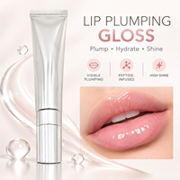 Gloss repulpant pour les lèvres à l'acide hyaluronique et à la vitamine E, en tube métallique argenté, végétalien et biologique, volume instantané, marque privée