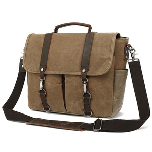 Sac à dos diagonal en toile pour hommes et femmes sac de photographie à épaule unique décontracté avec couche supérieure sac à main en cuir Crazy Horse - Product Image 2