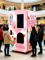 Kiosque à glaces molles haute capacité 24h/24 et 7j/7, conception à refroidissement par air avec garnitures solides et liquides mélangées
