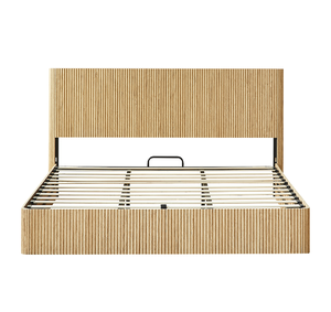 King <b>Size</b> Modern Convertible Lift up Storage <b>Bed</b> <b>Frame</b> Wooden Corrugated Curved Lines Hydraulic Storage/No Box Spring Needed - Product Image 3