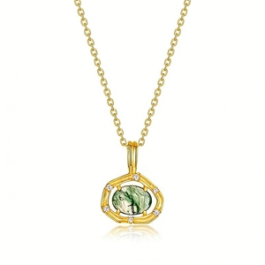 Collier en argent sterling S925 avec agate verte mousse pour femmes, design de niche, pendentif branche Lianli, bijoux tendance - Product Image 1