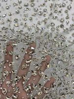 Tissu en dentelle à mailles de strass écologique à motif étoile de luxe pour robe de mariée, tissu en maille extensible lourd fait à la main pour robe de soirée