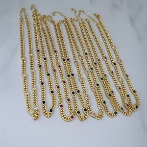 Bracelet plaqué or 18 carats avec halo de pierres CZ colorées rectangulaires, serti micro-pavé, maillons <span class=keywords><strong>gourmette</strong></span> épais, ensemble de bracelets - Product Image 3